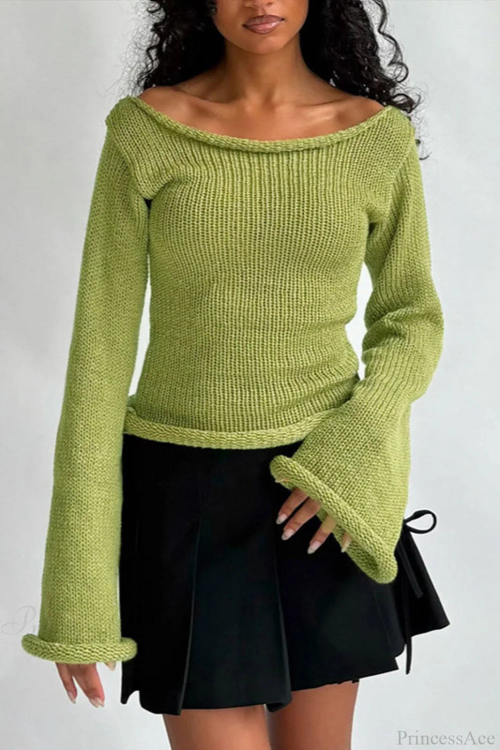 Off Shoulder Rolled Edge Loose Knit Sweater