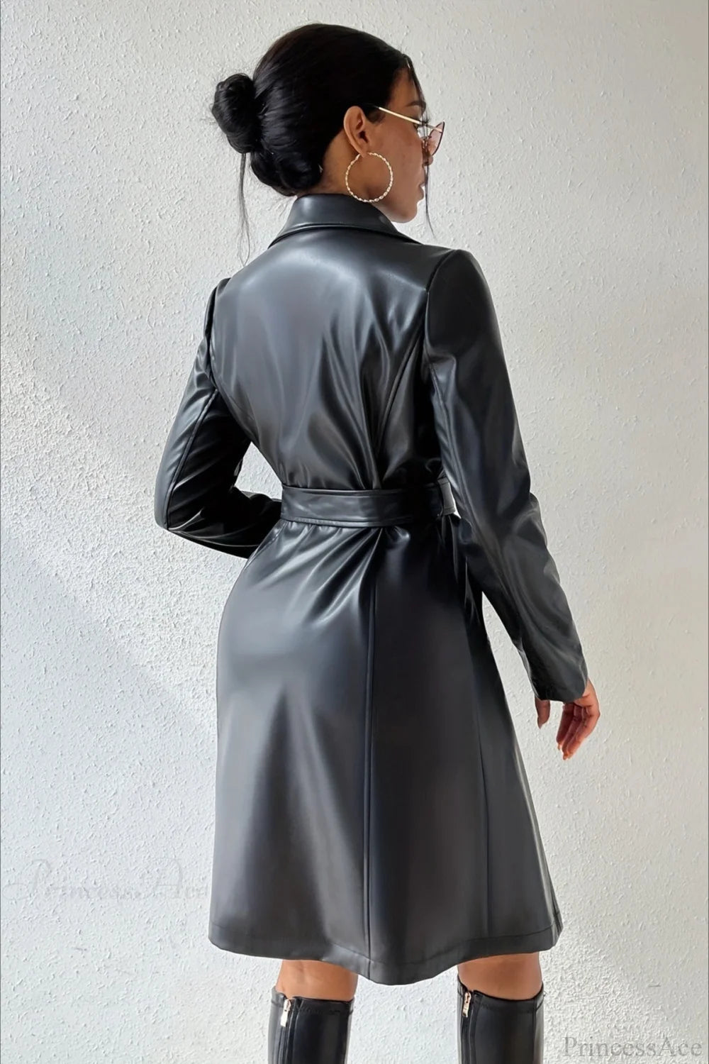 Pu Leather Slim-fit Overcoat
