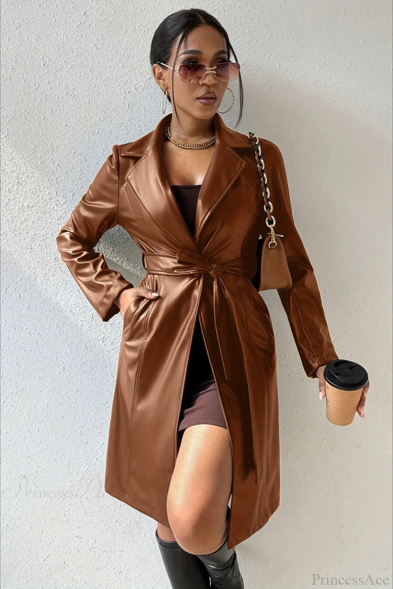 Pu Leather Slim-fit Overcoat