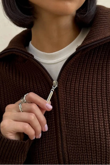 Simple Zip Cardigan Slouchy Knit Jacket