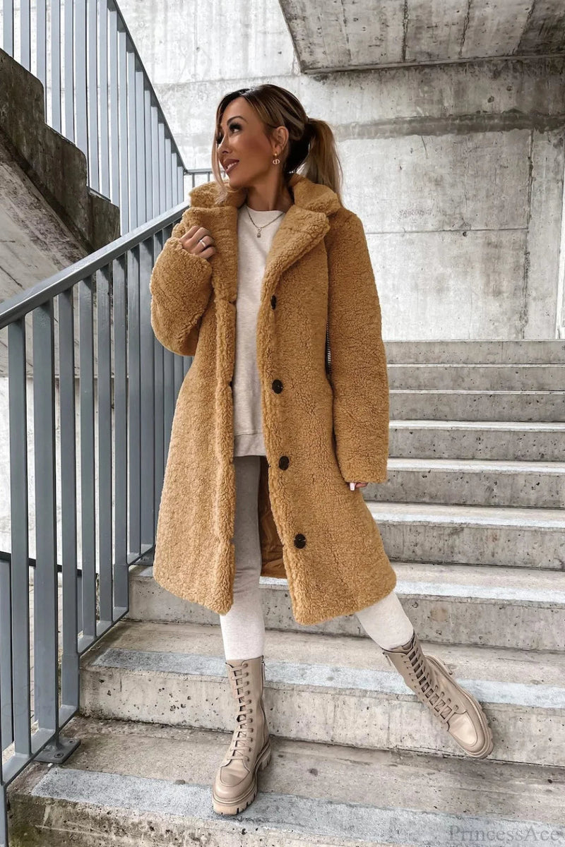 Warm Faux Fur Lapel Overcoat