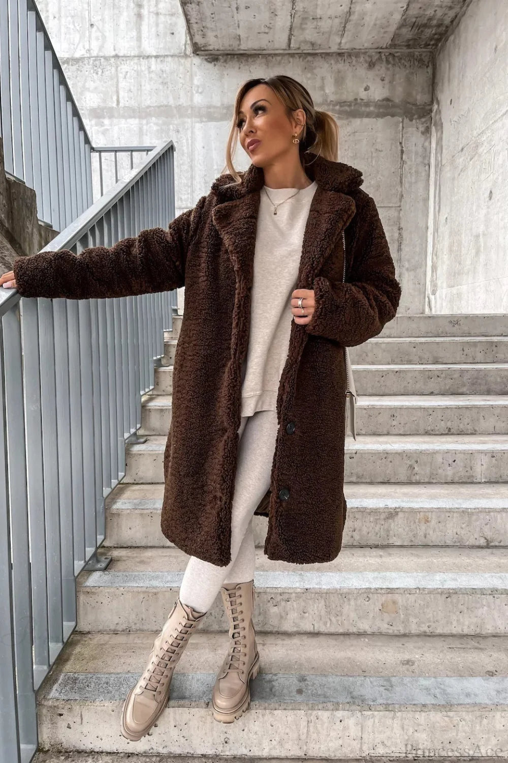 Warm Faux Fur Lapel Overcoat