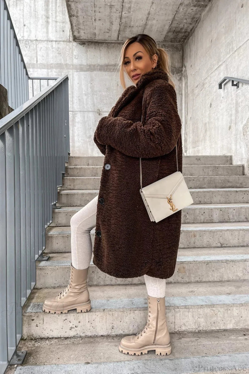 Warm Faux Fur Lapel Overcoat