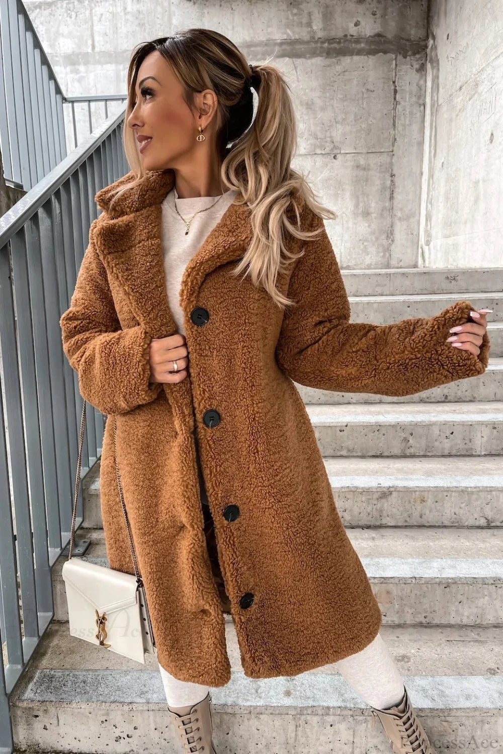 Warm Faux Fur Lapel Overcoat