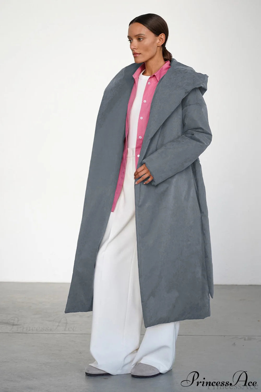 Warm Long Hooded Belted Cotton Puffer Overcoat