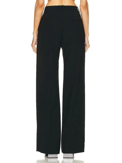 Wide Leg Pants for | High Waist Hollow Out Spliced Diamonds Loose Straight Pant | Female Clothing