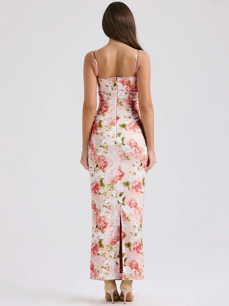 Spaghetti Strap Print Maxi Dress - Sleeveless Backless Bodycon Long Dress