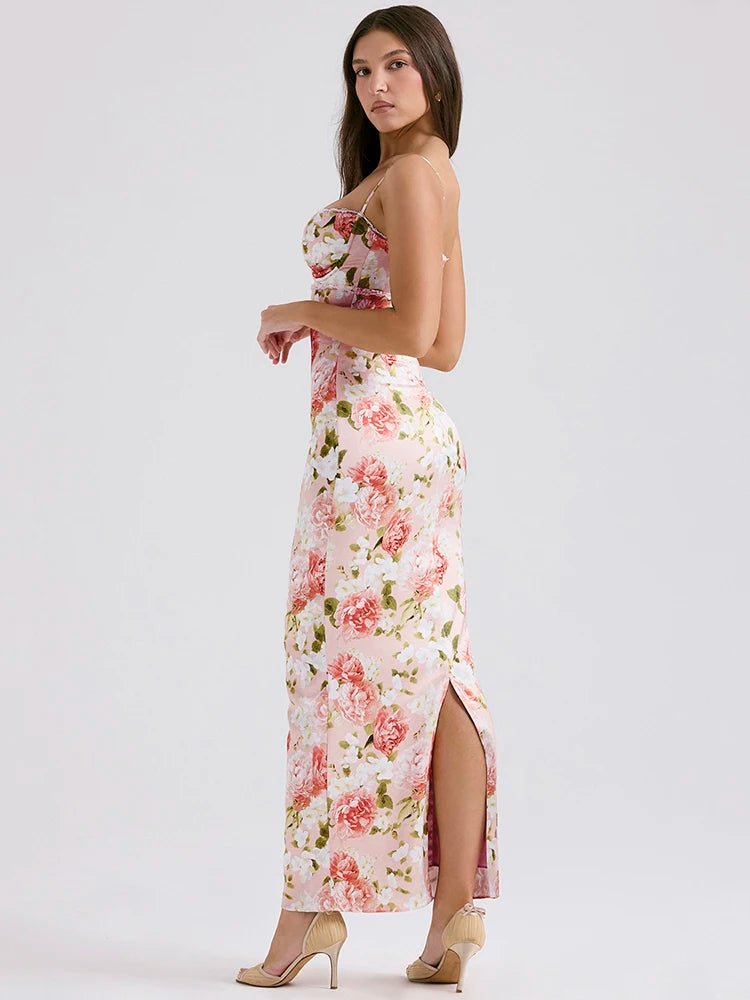 Spaghetti Strap Print Maxi Dress - Sleeveless Backless Bodycon Long Dress