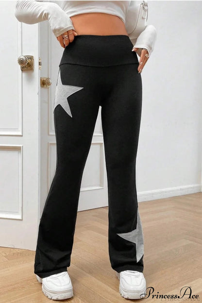 Star Print High Waist Slim Flare Pants
