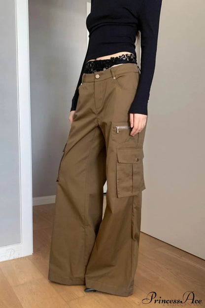 Straight-leg Multi-pocket High-waisted Cargo Pants