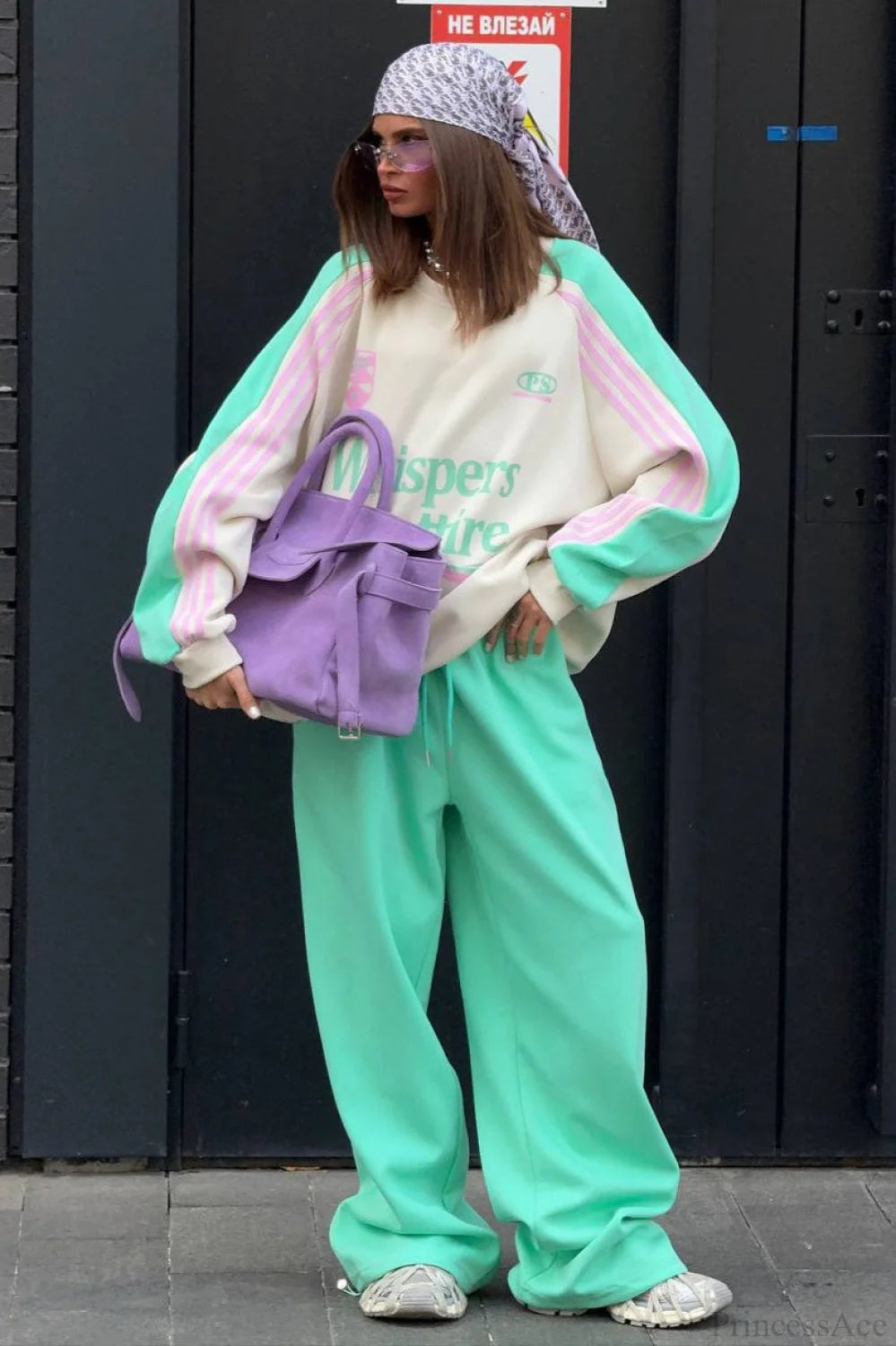 Street Style Colorful Stand Collar Oversized Comfy Two Piece Set