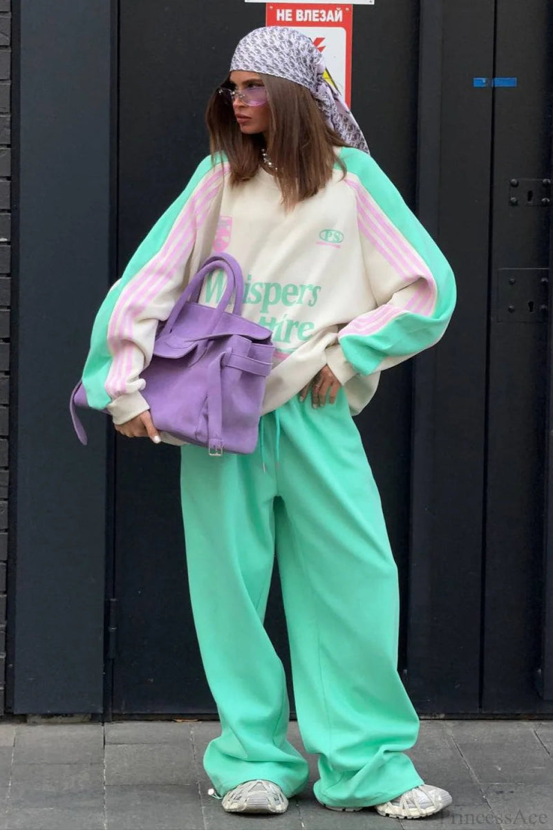 Street Style Colorful Stand Collar Oversized Comfy Two Piece Set