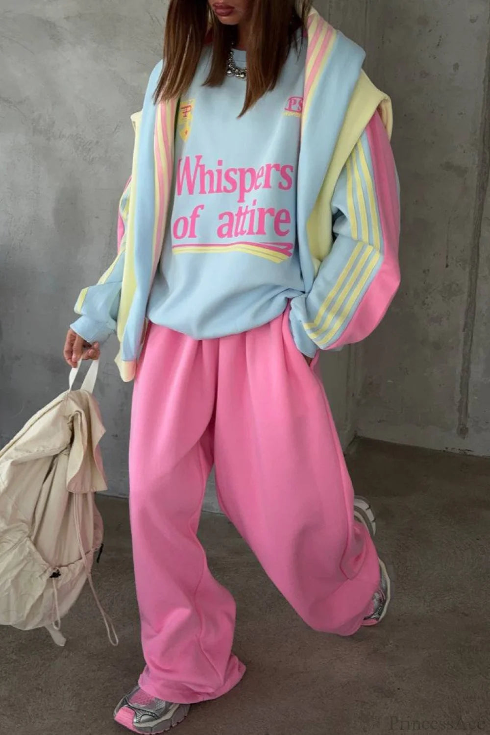 Street Style Colorful Stand Collar Oversized Comfy Two Piece Set