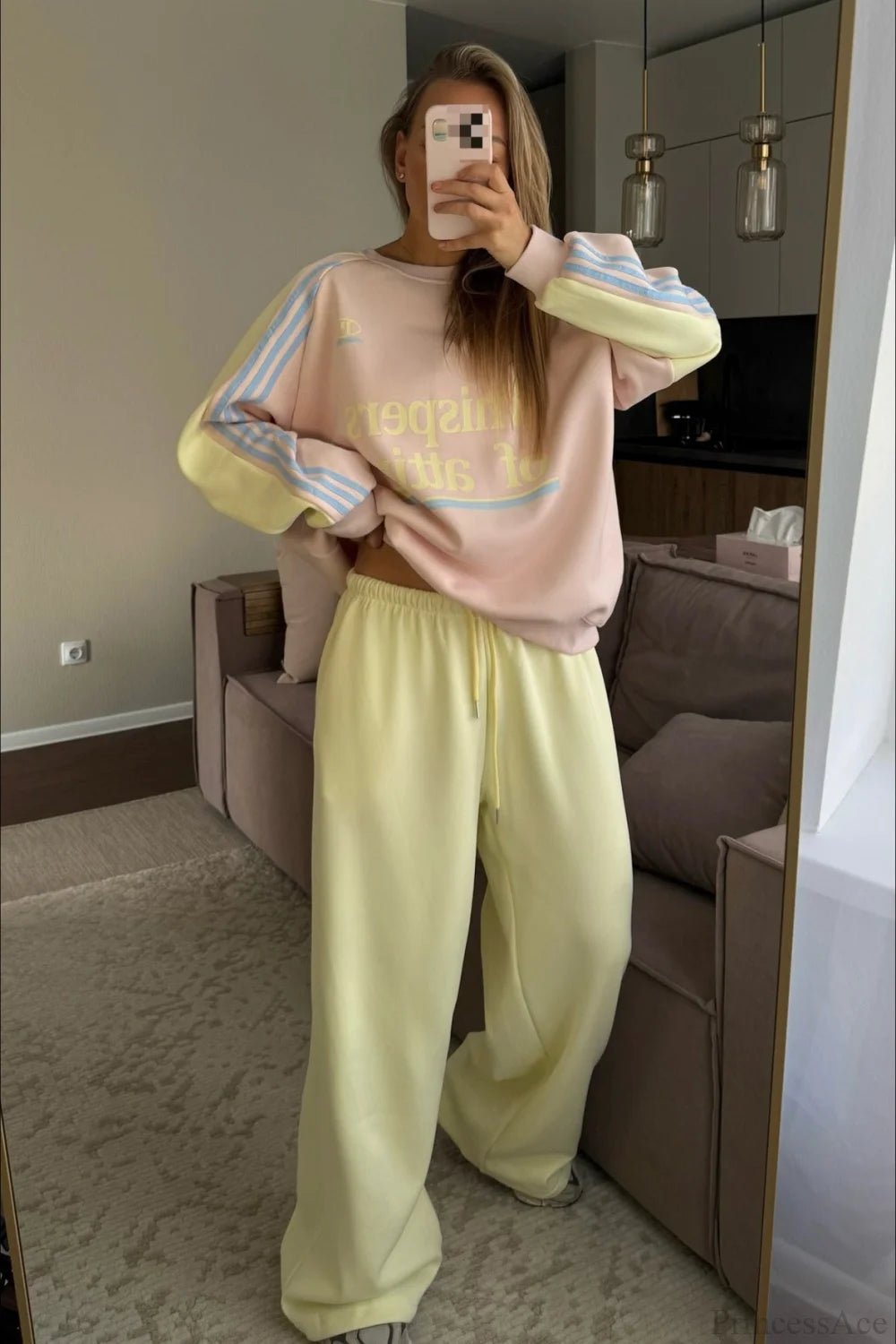Street Style Colorful Stand Collar Oversized Comfy Two Piece Set
