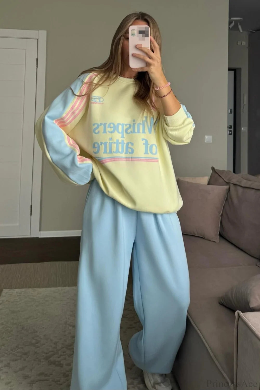 Street Style Colorful Stand Collar Oversized Comfy Two Piece Set