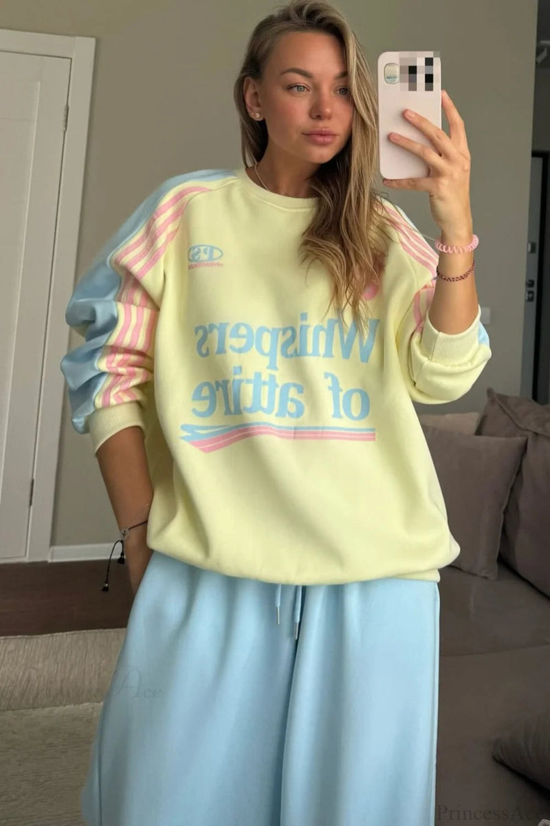 Street Style Colorful Stand Collar Oversized Comfy Two Piece Set