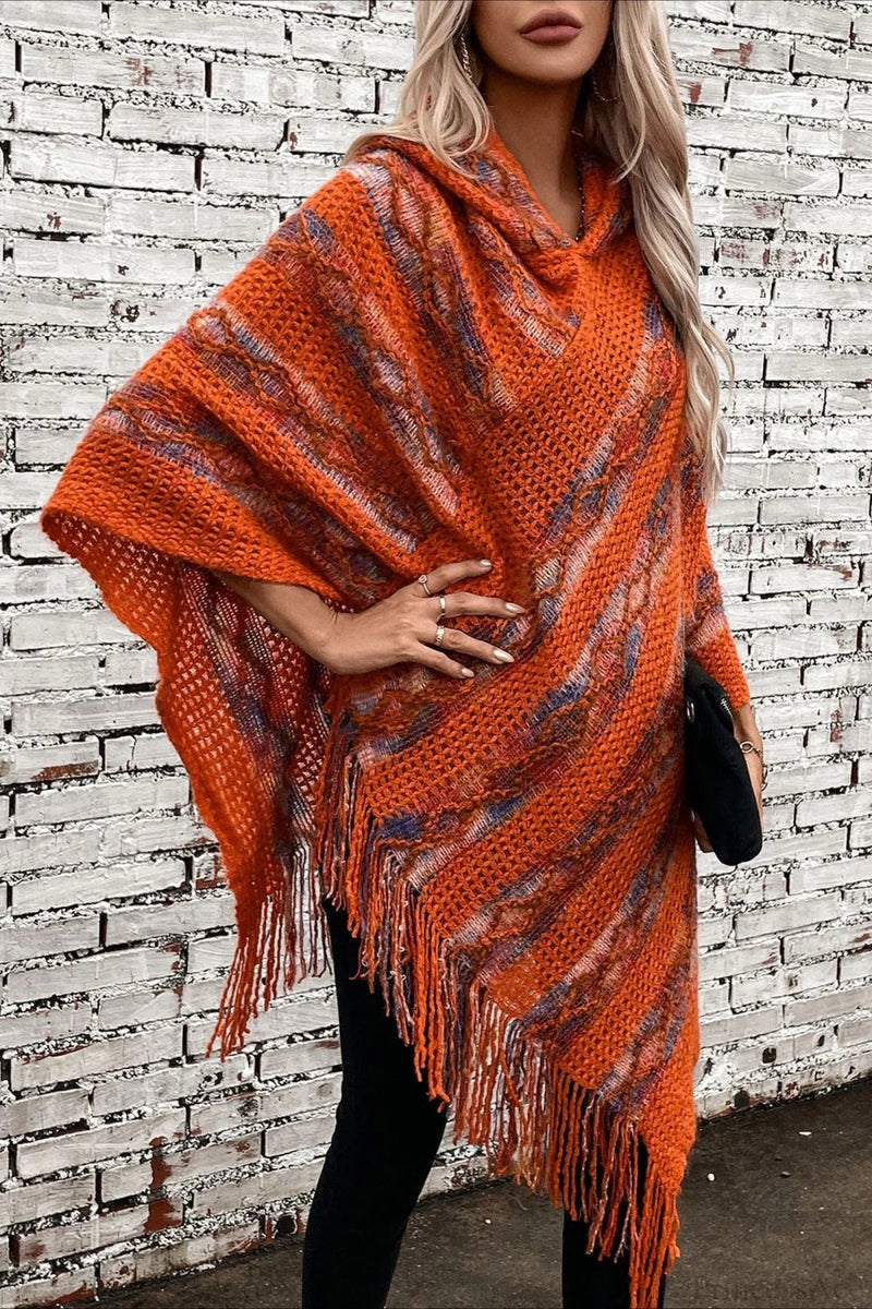 Striped Hooded Knit Tassel Relaxed Coat
