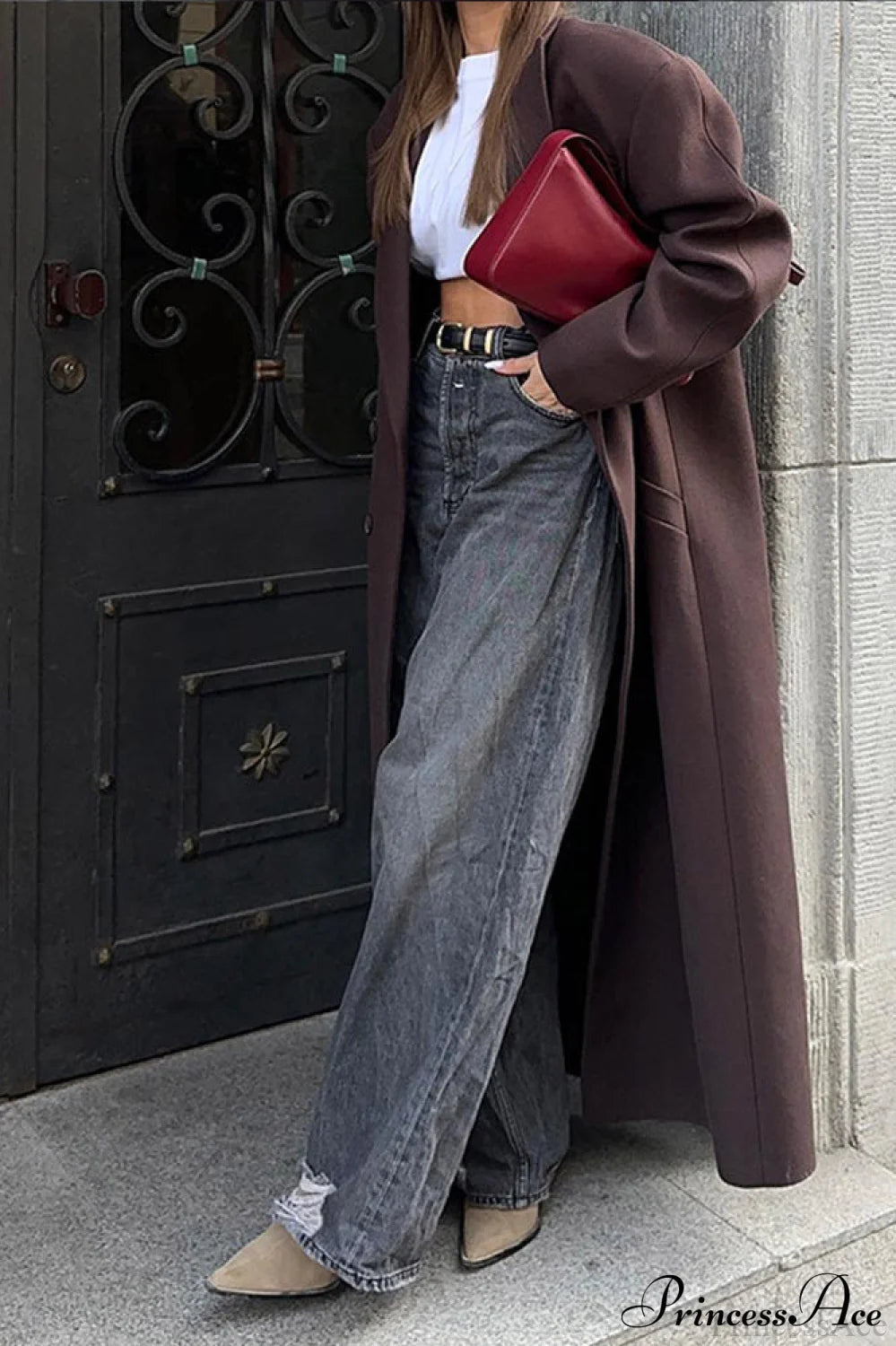 Striped Long Collared Trench Overcoat