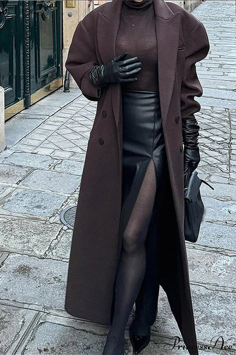 Striped Long Collared Trench Overcoat