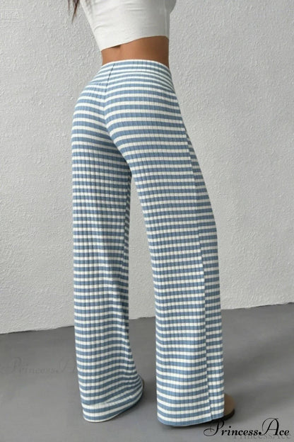 Striped Knit Straight Leg Pants