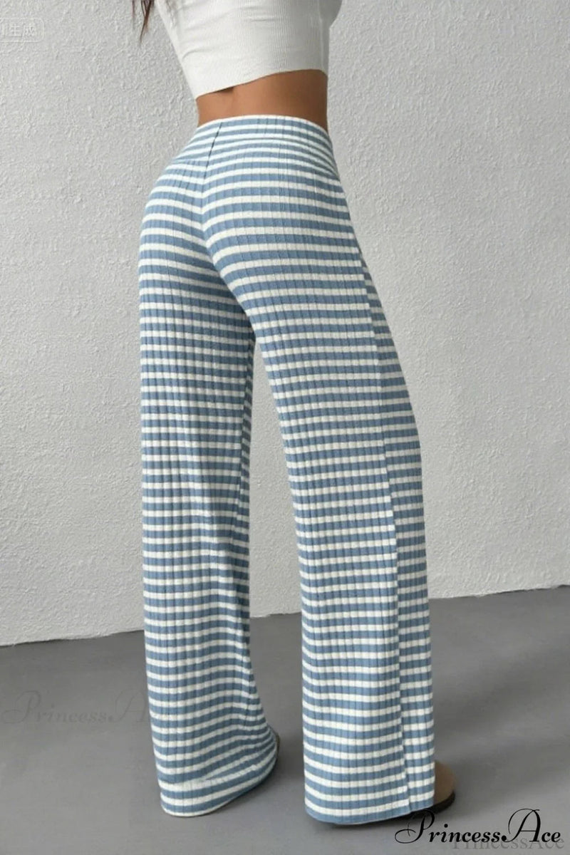 Striped Knit Straight Leg Pants