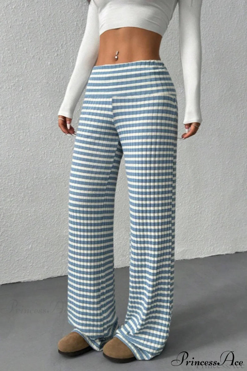 Striped Knit Straight Leg Pants