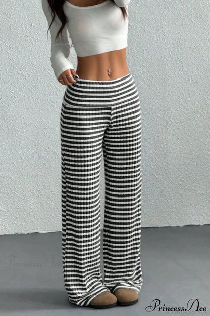 Striped Knit Straight Leg Pants