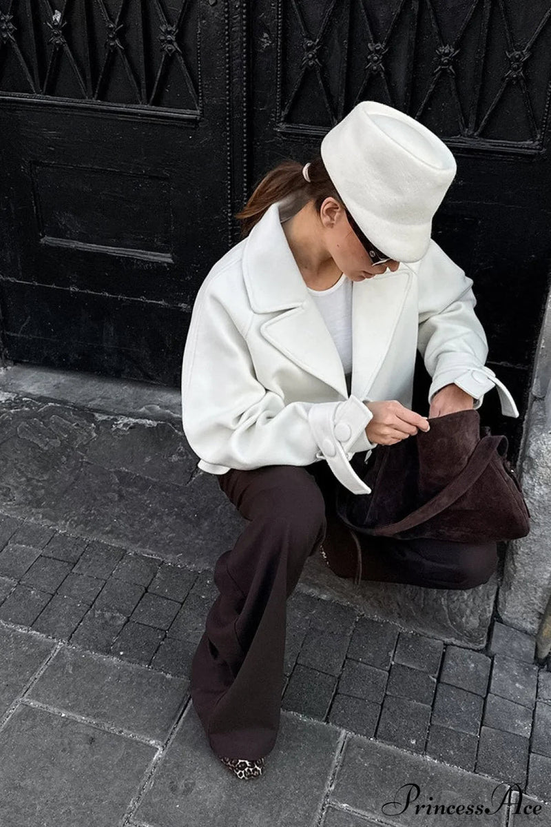 Stylish Notch-lapel Loose Wool Short Coat