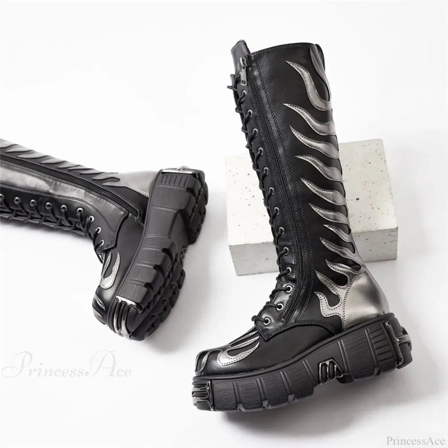 Stylish Rebel Lace-up Circular Toe Thigh High Gothic Boot