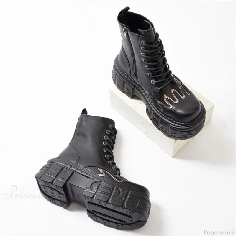 Stylish Rebel Lace-up Circular Toe Thigh High Gothic Boot