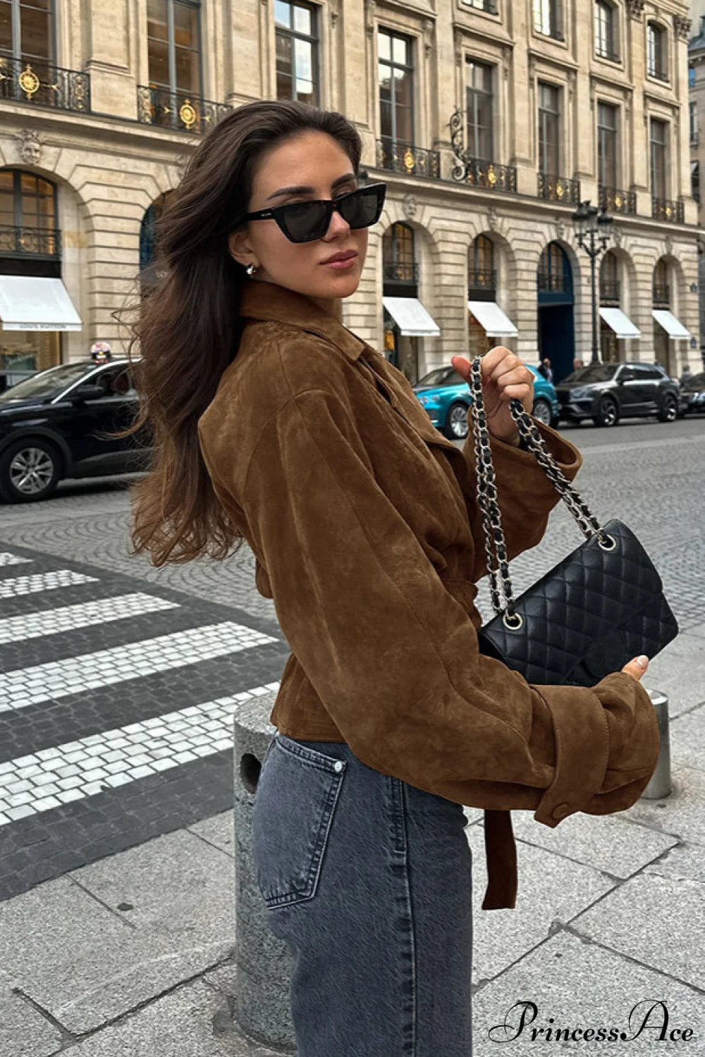 Suede Belted Blazer Collar Coat