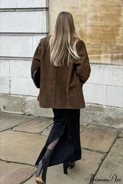 Suede Lapel Blazer Coat