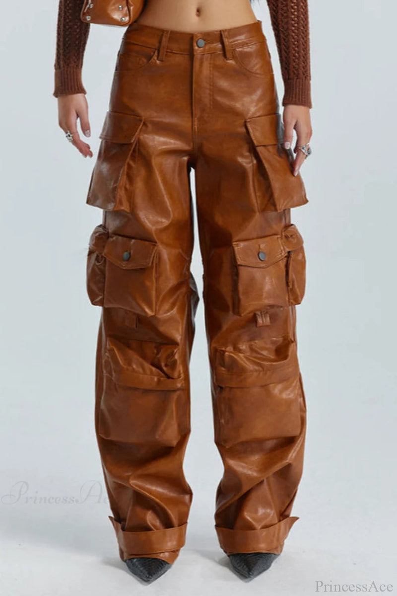 Summer Loose Pu Leather Cargo Pants