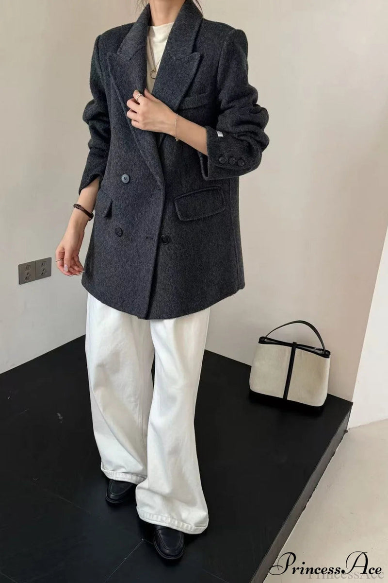 Tailored Collar Double-face Wool Midi Coat