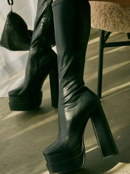 Tall Heeled Above the Knee Platform Winter Boot