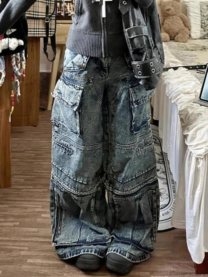 Tall Waist Dark Multi-pocket Pant