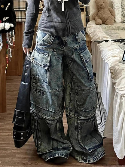 Tall Waist Dark Multi-pocket Pant