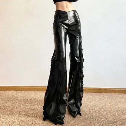 Tall Waist Gothic False Pu Mesh Pant