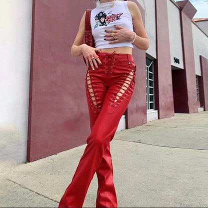 Tall Waist Synthetic Leather Gothic Pant
