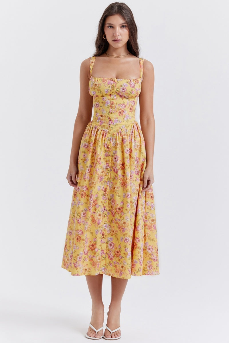 Tatiana Yellow Print Midi Dress