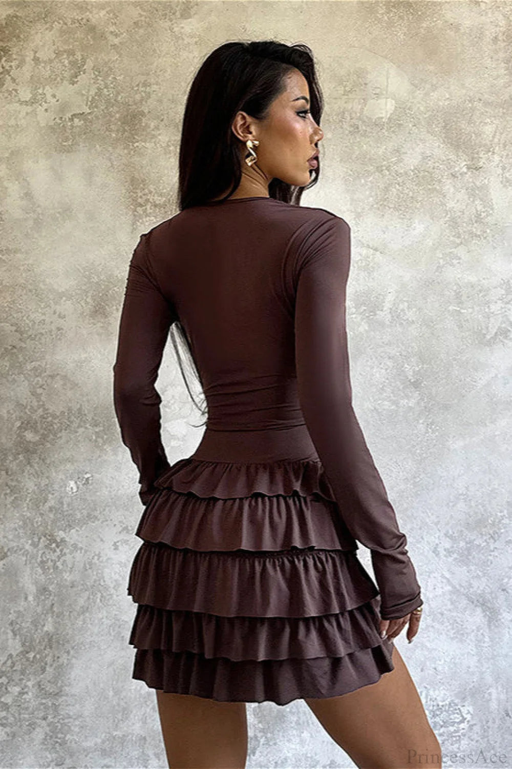 Tiered V-neck Ruched Slim Mini Dress