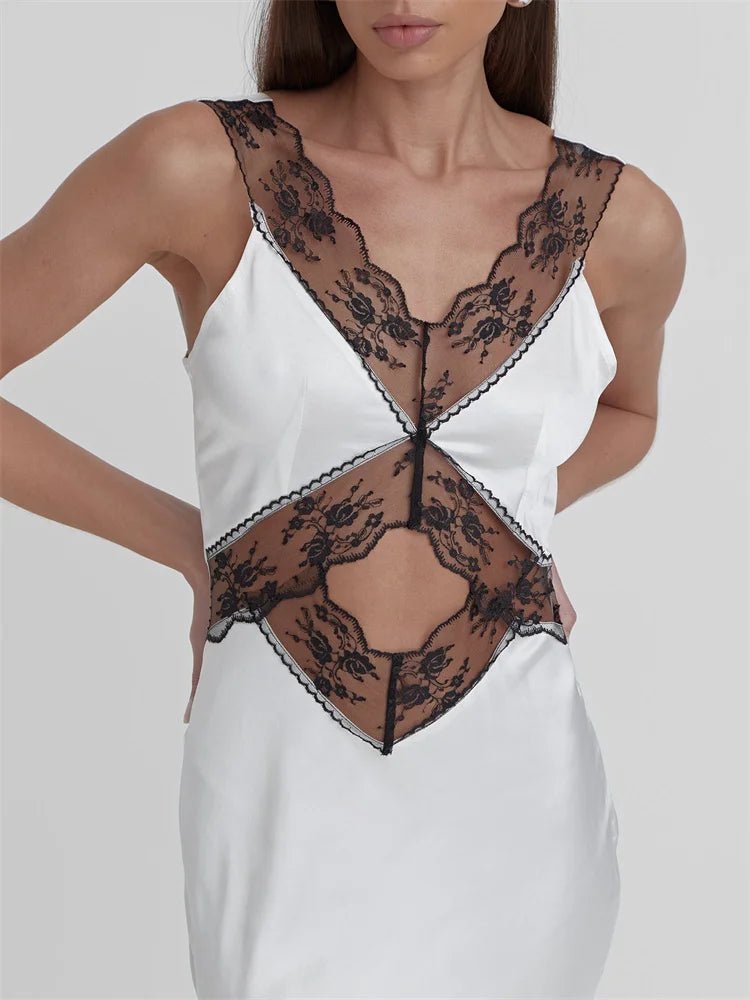 Tossy Lace Backless Hollow Out Maxi Dress for - Patchwork Printed High Waist Party Dress Female Long Dress | Summer Collection