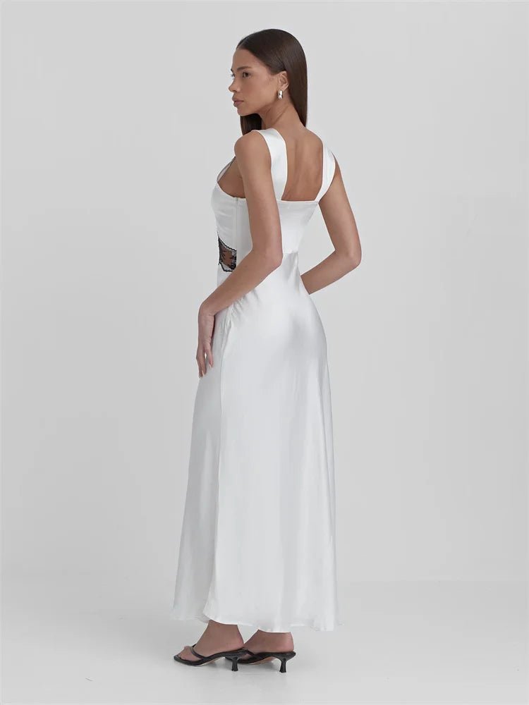 Tossy Lace Backless Hollow Out Maxi Dress for - Patchwork Printed High Waist Party Dress Female Long Dress | Summer Collection