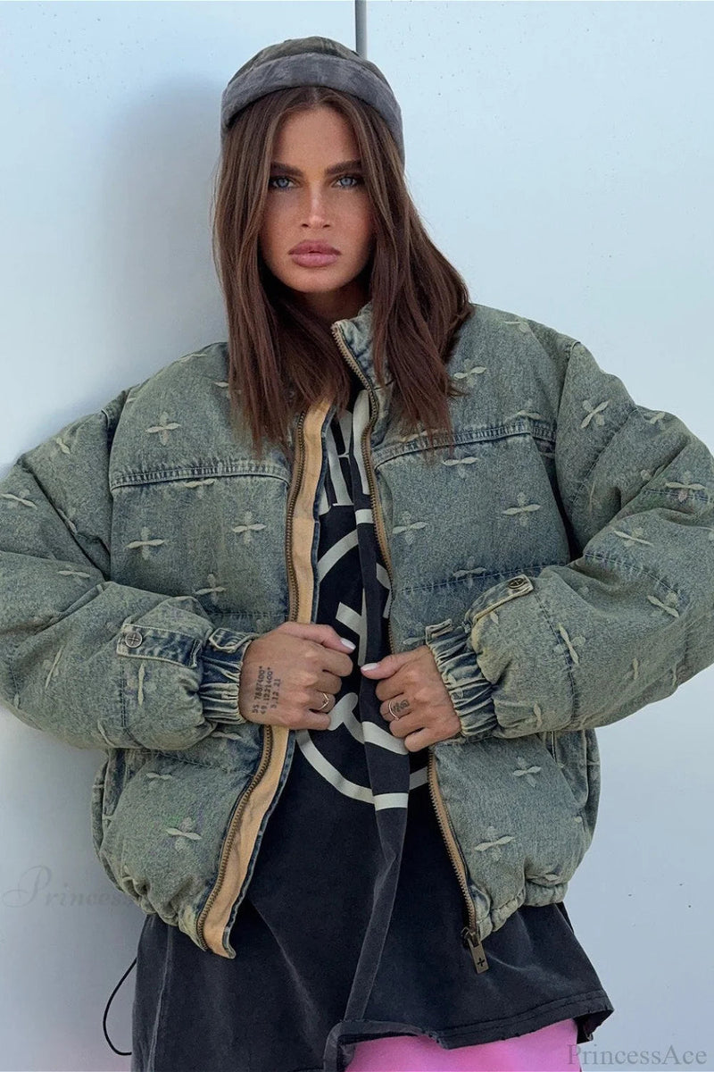 Distressed Cross Embroidered Coat