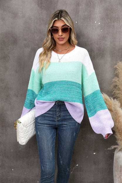 Chosen One Striped Knit Sweater - Turquoise