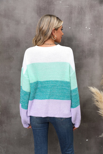 Chosen One Striped Knit Sweater - Turquoise