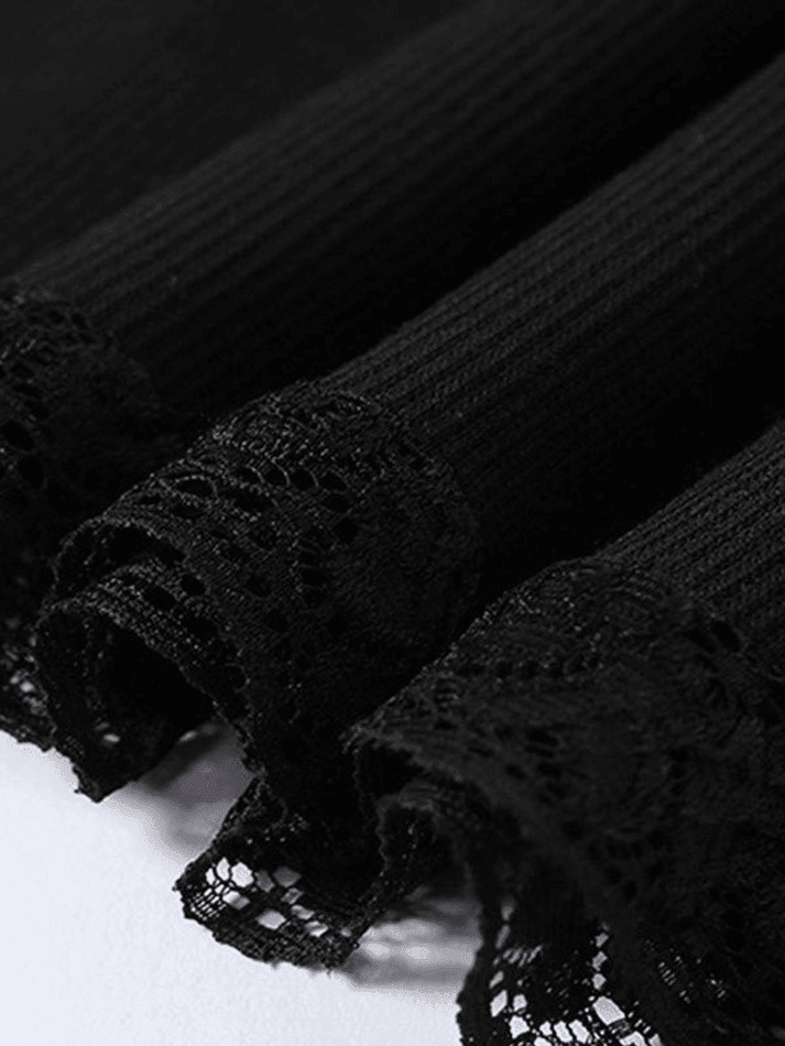 Black V Neck Lace Trim Bodycon Mini Dress
