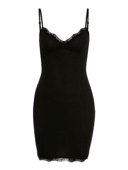 Black V Neck Lace Trim Bodycon Mini Dress