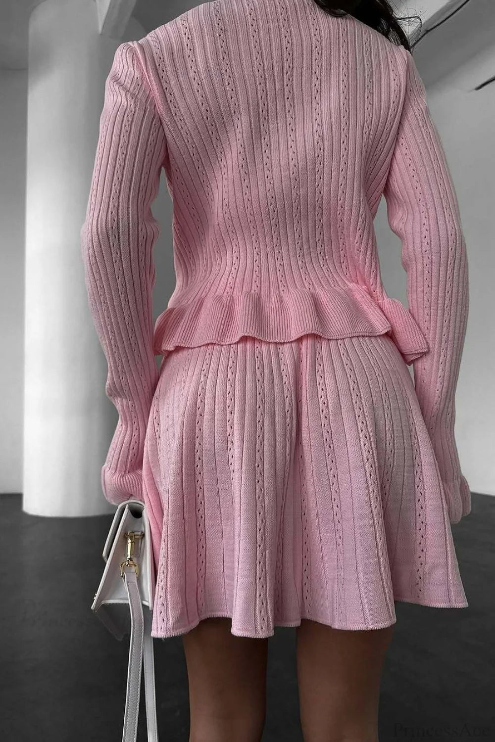 V-neck Sparkle Ruffled Waist-cinched Knit Two Piece Set