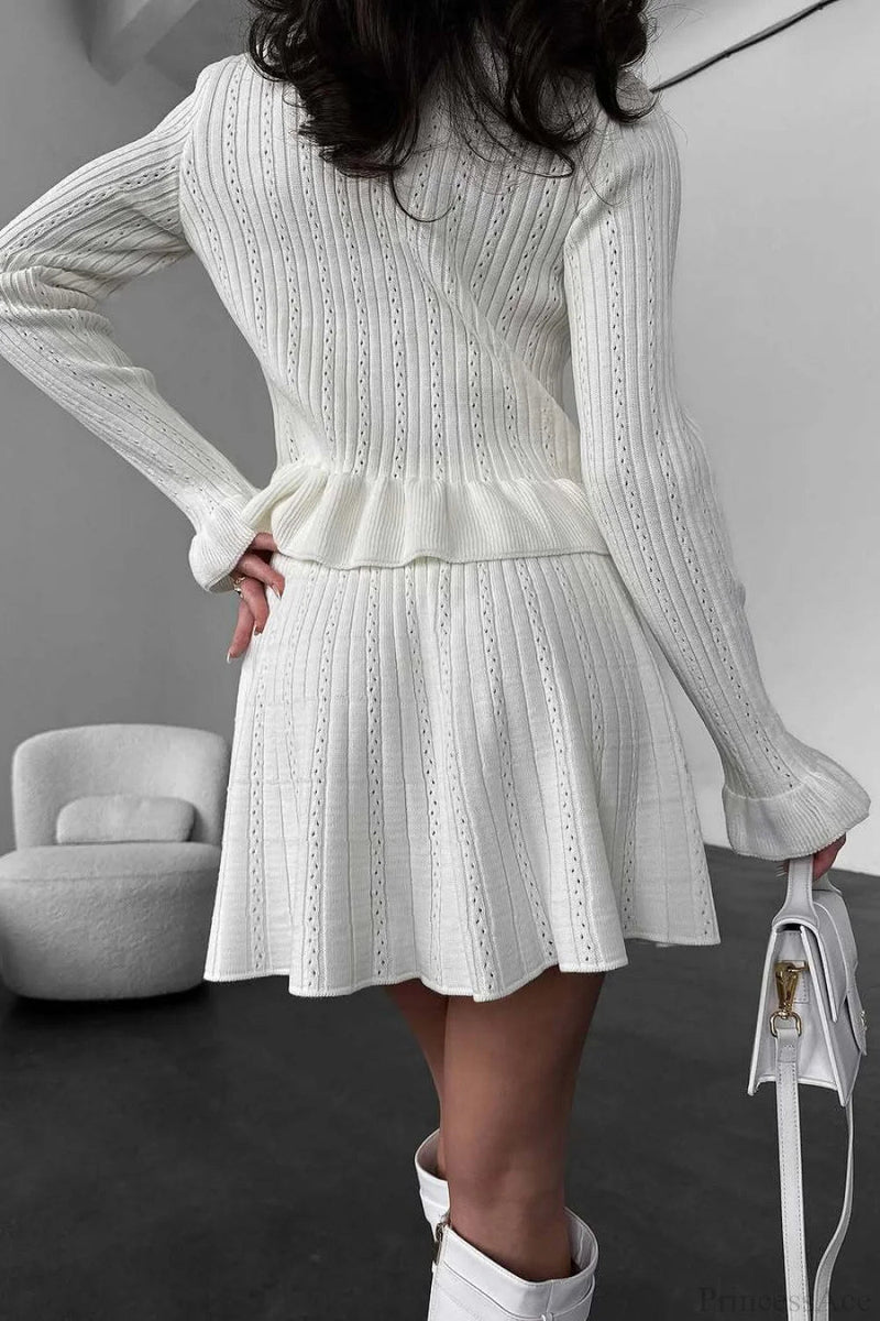 V-neck Sparkle Ruffled Waist-cinched Knit Two Piece Set
